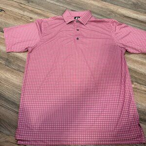 FOOTJOY FJ MENS SHORT SLEEVE PINK PLAID GOLF POLO DRI FIT SHIRT MEDIUM